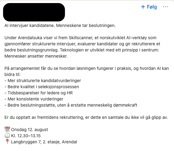 Uendret skjermbilde av et innlegg som brukes som konkret diskusjonseksempel